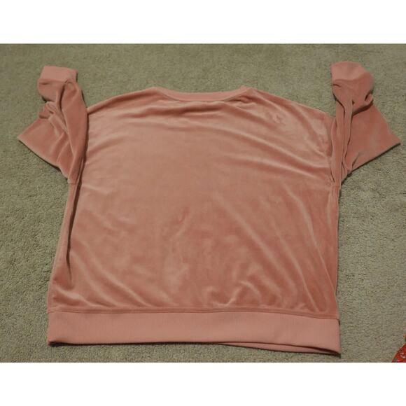 Nicole Miller New York Sweatshirt Women Large Rose Pink Velour Crew Neck - Picture 2 of 6